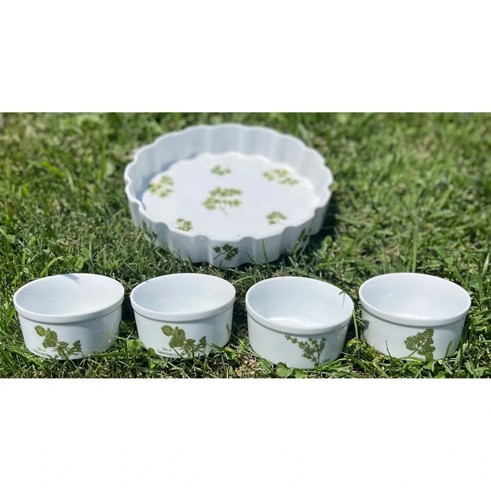 Parsley‎ Oven to Table Cookware Baking Dish Ramekins Herb Design White